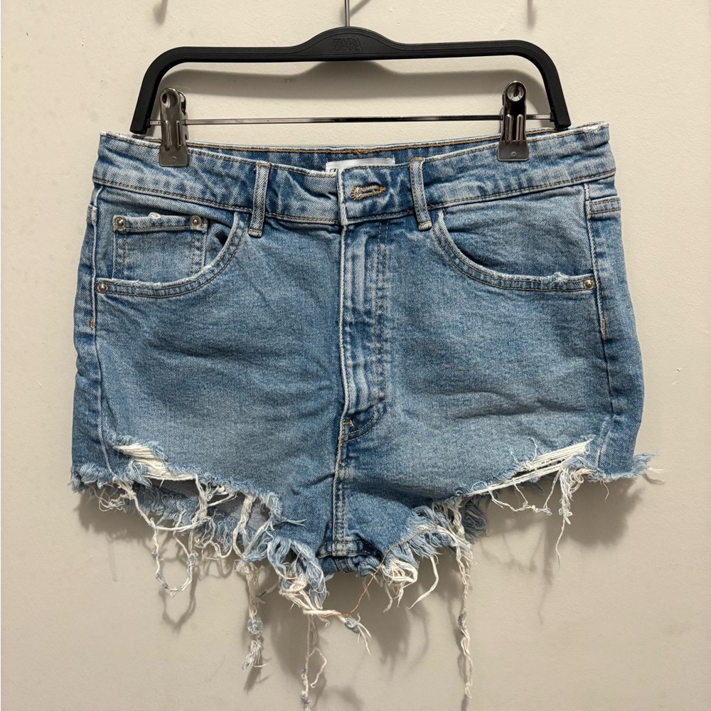Zara Light Blue Distressed Jean Shorts